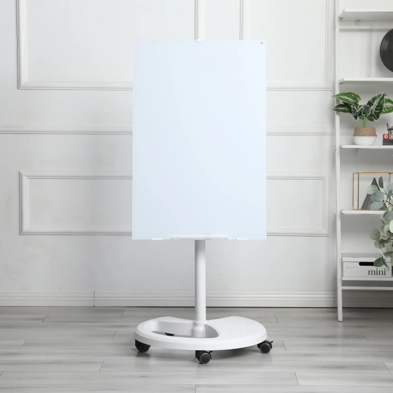 Magnetic Tempered Glass Dry Erase Board with 2 Magnets, 2 Markers & Eraser, White Panel with Locking Casters, 24" L x 24" W x 70" H, White