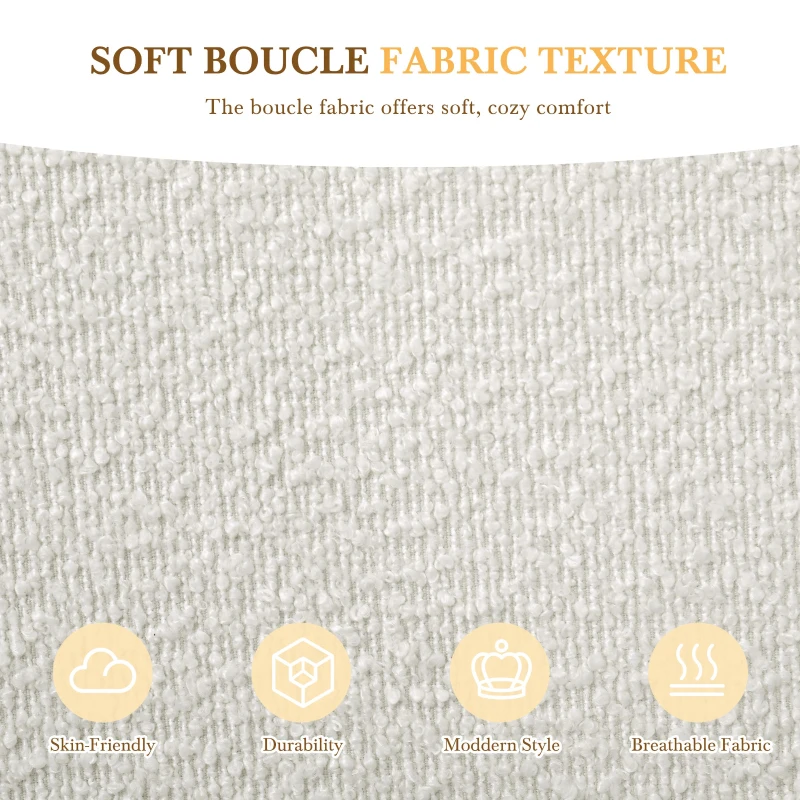 Hazel Queen Bed Frame with Soft Boucle Wingback Headboard, Upholstered Platform Bed with Wood Slats, 86.5'' L x 68'' W x 45.5'' H, White