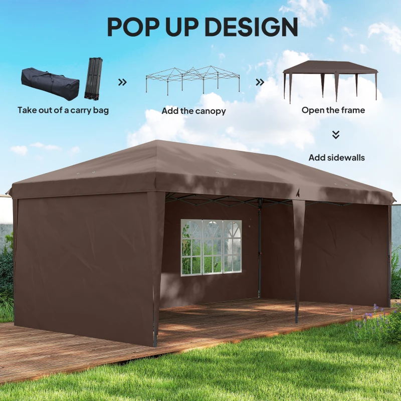 Outsunny 10' x 20' Outdoor Pop Up Canopy Tent Party Tent Instant Shelter W/ Carrying Bag, Coffee