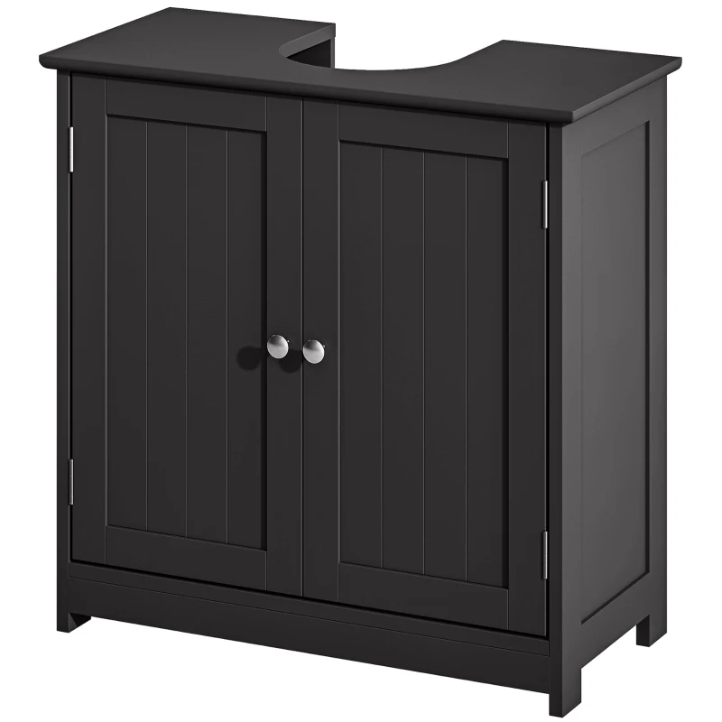 kleankin Pedestal Sink Storage Cabinet, Bathroom Sink Cabinet with U-Shape Cut-Out and Adjustable Shelf, Black