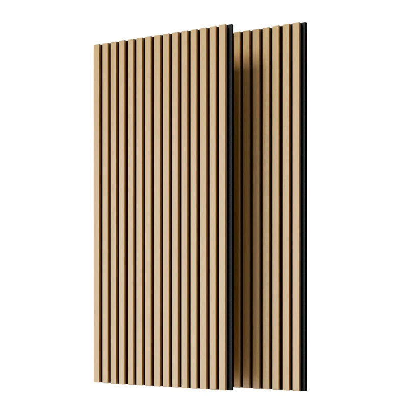 2-Pack 3D Wood Slat Acoustic Wall Panels with Three-Side Wrapped Edges, Fluted Cladding for Wall or Ceiling, 45.5" L x 23.5" W x 1" H, White+Oak