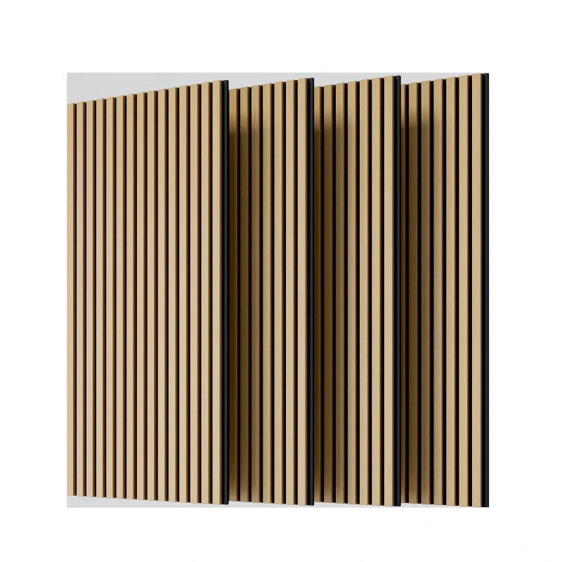4-Pack Wood Slat Acoustic Wall Panels with MDF & High-Density Polyester, Fluted Cladding for Wall or Ceiling, 45.5" L x 23.5" W x 1" H, White Oak