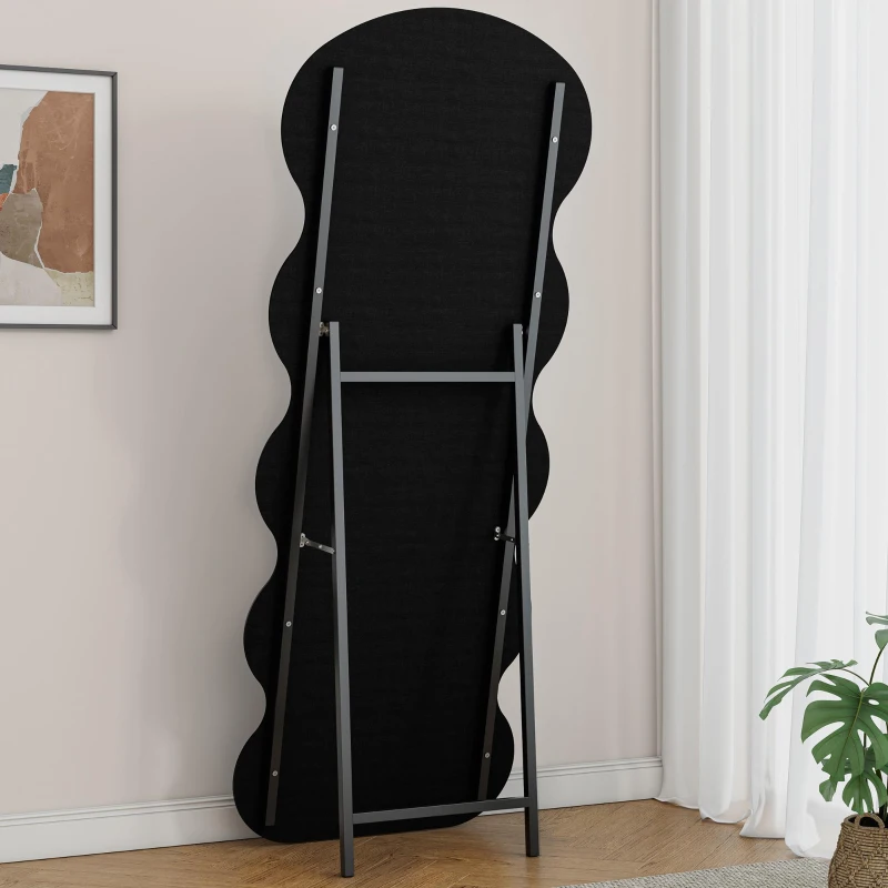 Flannel Full-Length Wavy Floor Mirror with Stand, Soft Padded Frame, Glass with Shatter-Resistant Backing, 63" L x 24" W x 2.5" H, Cream White