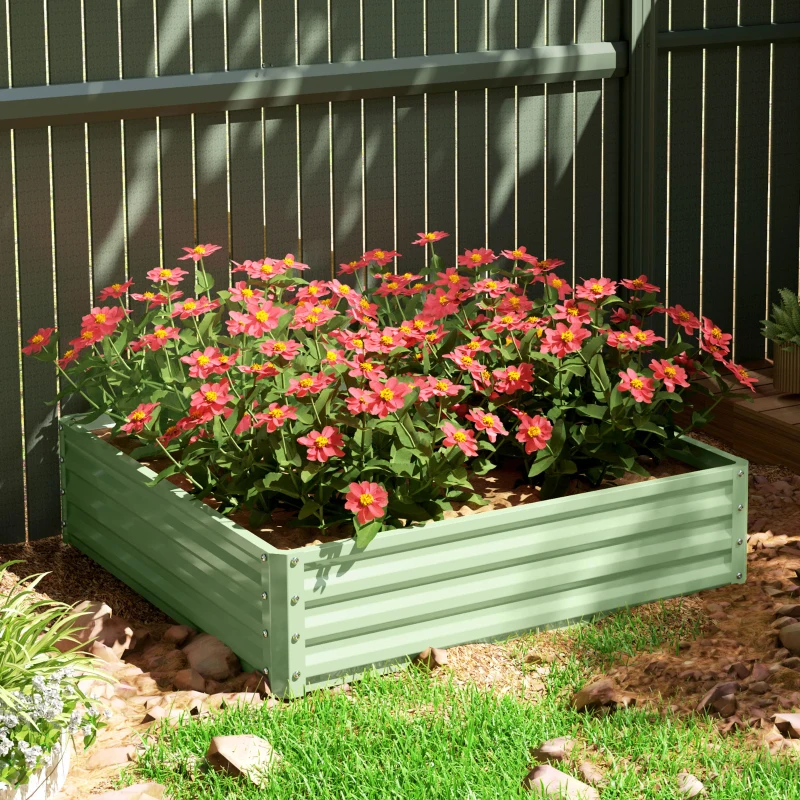 Outsunny 4' x 4' x 1' Raised Garden Bed Galvanized Steel Planter Box for Vegetables, Flowers, Herbs, Light Green