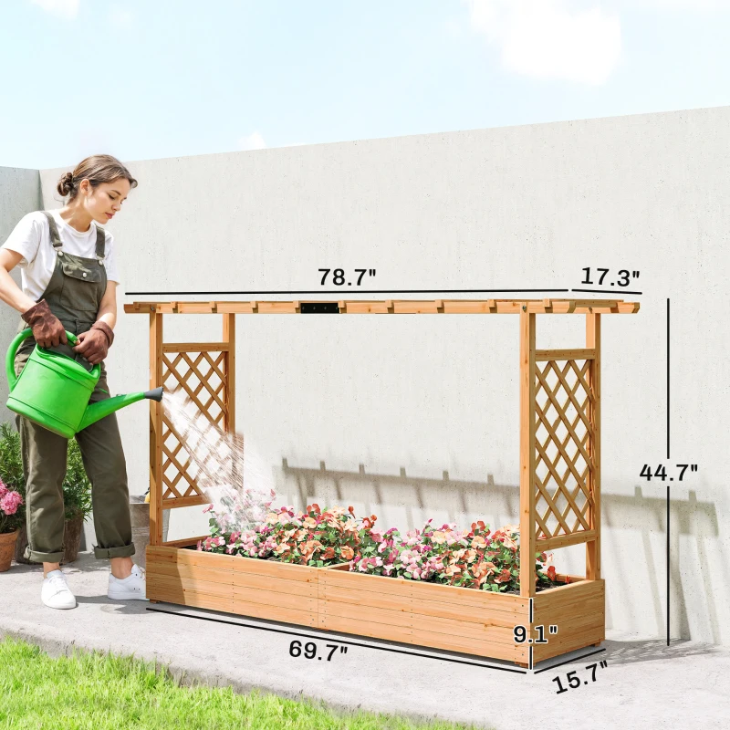 Outsunny Wooden Planter Box with Trellis, Hanging Roof and Drainage Holes for Climbing Plants, Vegetables, Herbs and Flowers
