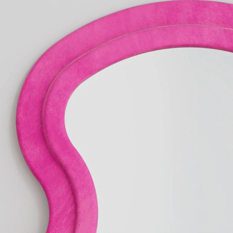 Flannel-Covered Wavy Full-Length Floor Mirror with True-Reflection Glass, Metal Glass with Shatter-Resistant Backing, 63" L x 24" W x 2.5" H, Rose