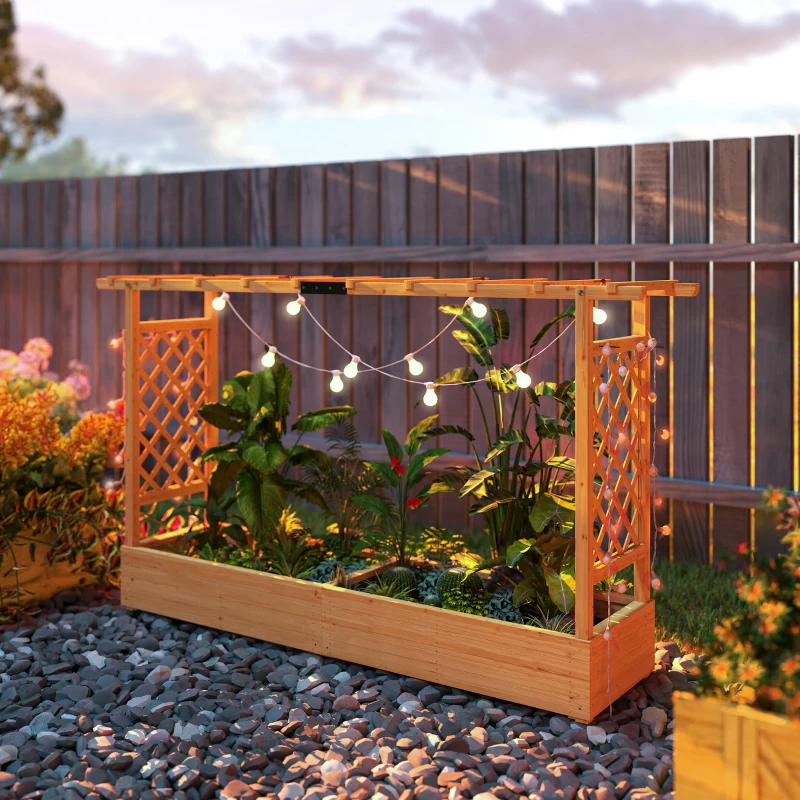 Outsunny Wooden Planter Box with Trellis, Hanging Roof and Drainage Holes for Climbing Plants, Vegetables, Herbs and Flowers