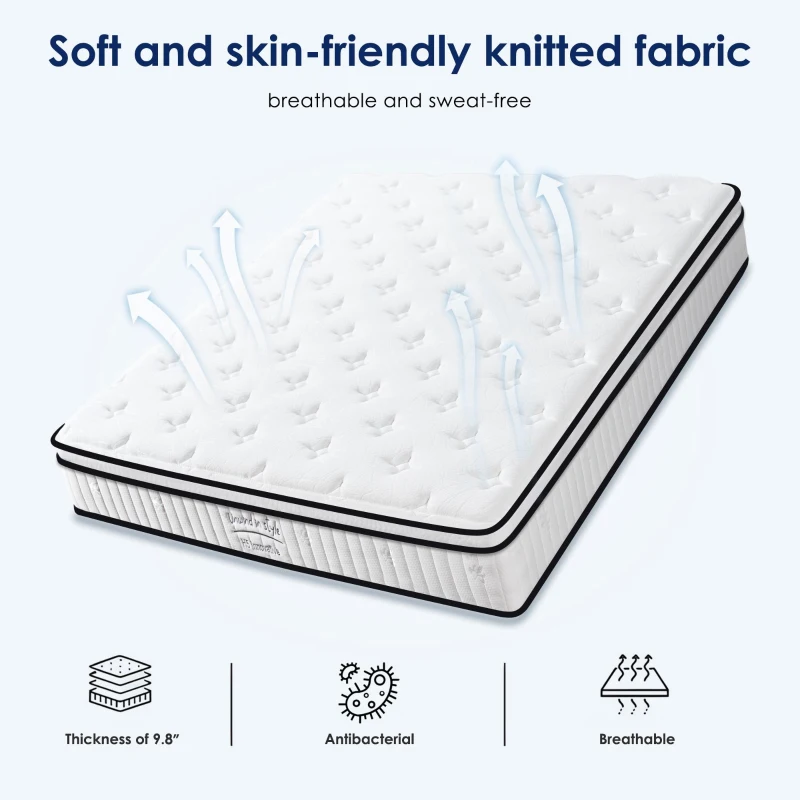 Twin Mattress Cushion with Memory Foam and Pocket Springs, Mattress Pad with Vacuum-Compressed Easy Setup, 39'' L x 75'' W x 8'' H, White