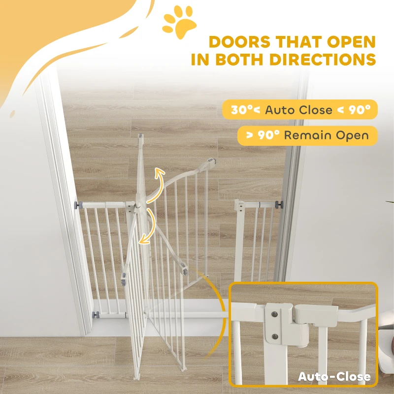 PawHut Extra Tall Dog Gate with Door, Pressure Fit, Auto Close, Double Locking for Doorways Hallways Stairs, 29"-39", White
