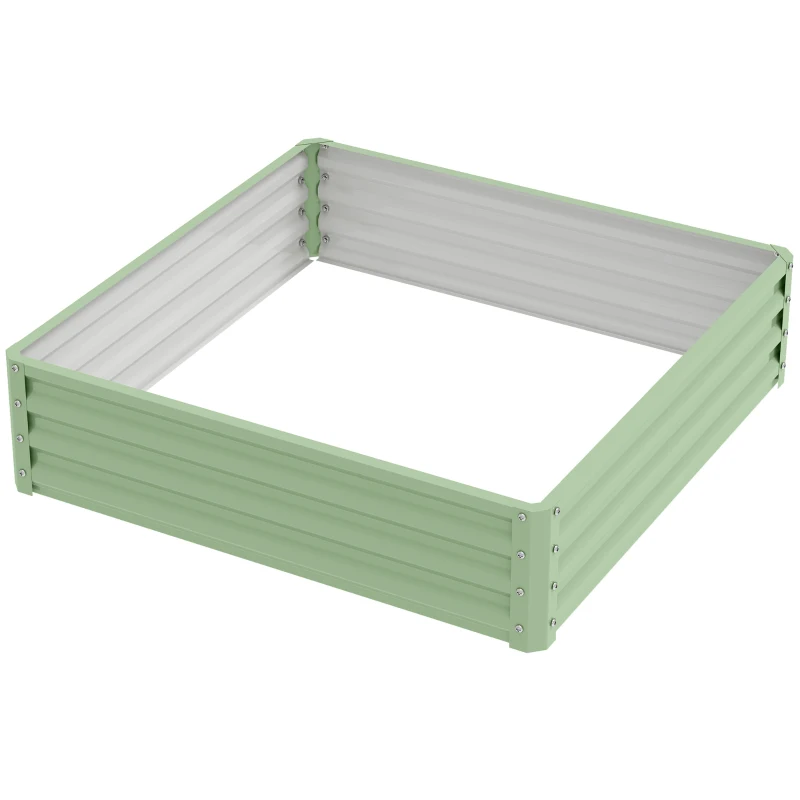 Outsunny 4' x 4' x 1' Raised Garden Bed Galvanized Steel Planter Box for Vegetables, Flowers, Herbs, Light Green