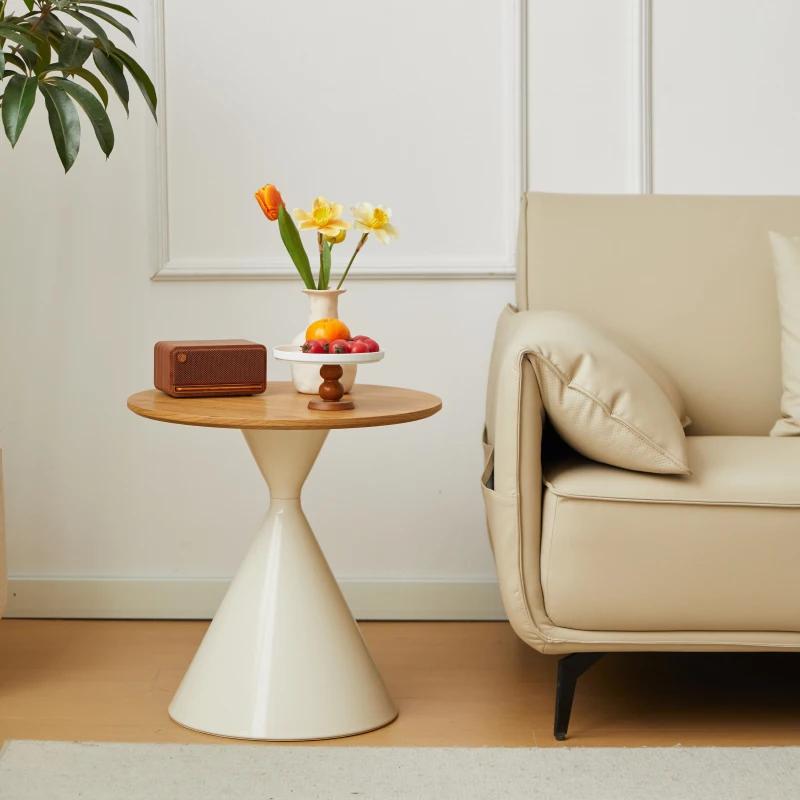 2-Piece Round Nesting Coffee Table Set with Curved Inset Edges, Tea Table Set with MDF Tops, 27.5" L x 27.5" W x 16" H, Brown+White