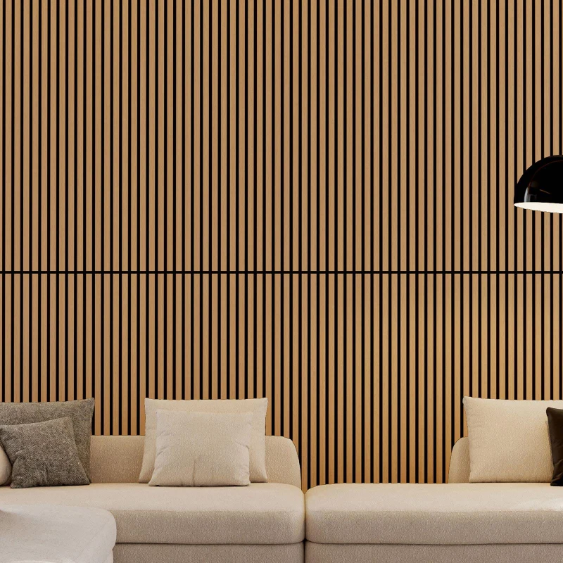 2-Pack 3D Wood Slat Acoustic Wall Panels with Three-Side Wrapped Edges, Fluted Cladding for Wall or Ceiling, 45.5" L x 23.5" W x 1" H, White+Oak