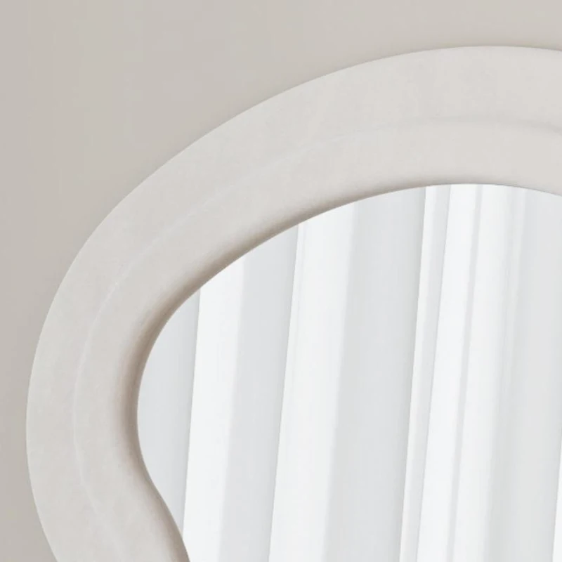 Flannel Full-Length Wavy Floor Mirror with Stand, Soft Padded Frame, Glass with Shatter-Resistant Backing, 63" L x 24" W x 2.5" H, Cream White