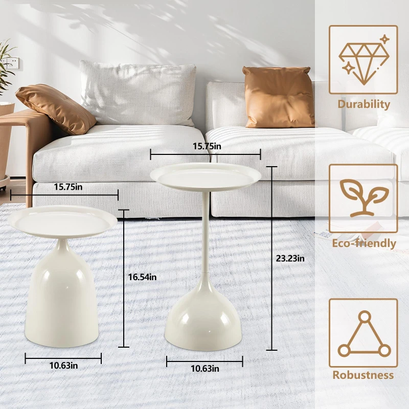 Metal Side Table with Raised Edges and Wipe-Clean Surface, Durable Desk with Reinforced Stable Base, 16" L x 16" W x 23.5" H, White