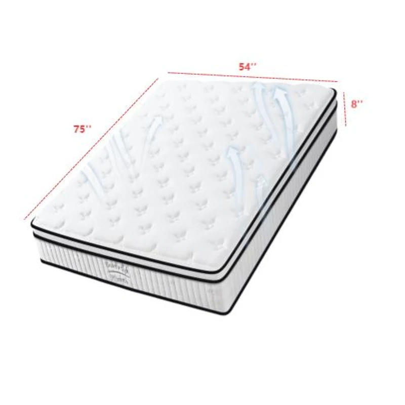 8'' Full Memory Foam Hybrid Mattress with Pocket Springs, Mattress Pad with Compressed and Vacuum-Sealed, 54'' L x 75'' W x 8'' H, White