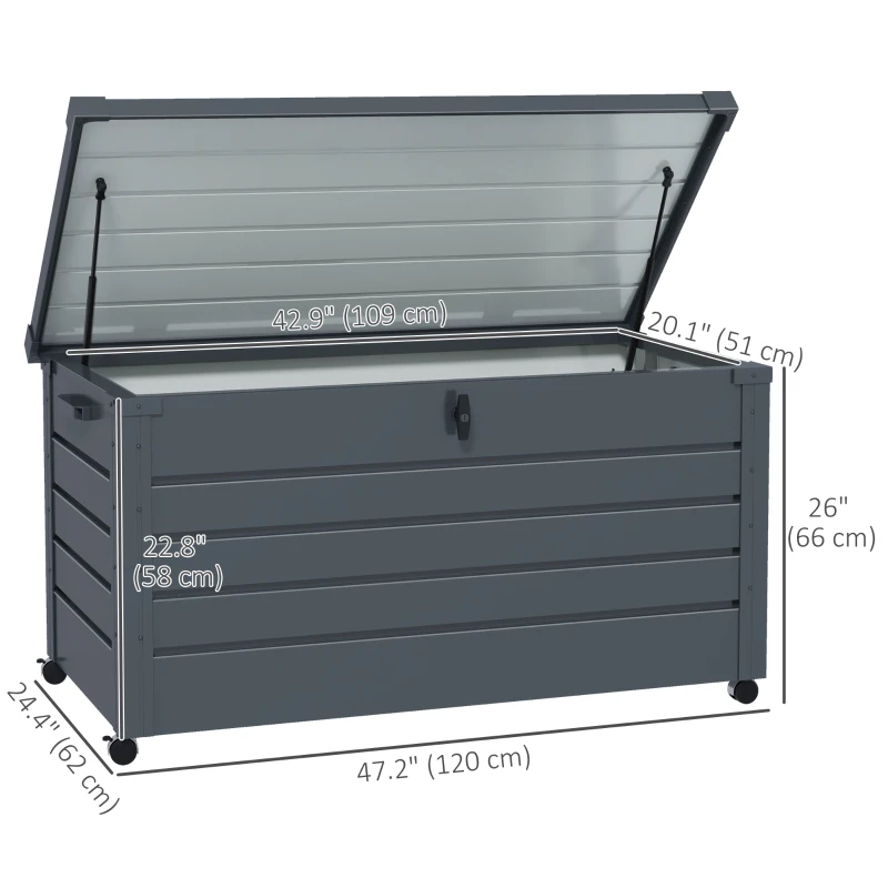 Outsunny 82 Gallon Garden Storage Box, Waterproof Outdoor Storage Container with Wheels and Handles, Dark Grey