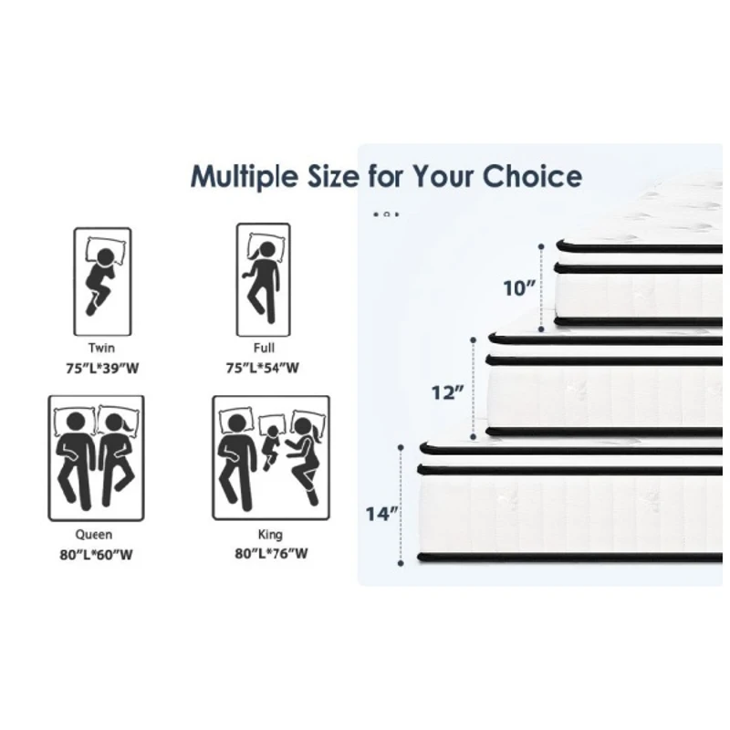 12'' Full Memory Foam Hybrid Mattress with Pocket Springs, Mattress Pad with Compressed and Vacuum-Sealed, 39'' L x 75'' W x 12'' H, White