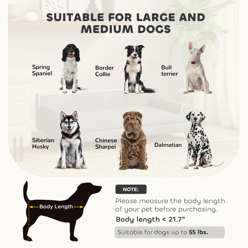 PawHut Dog Bed, Large Dog Couch with Washable Cover, Wooden Legs, Elevated Fancy Foam Pet Sofa for Medium & Large Breeds, Gray