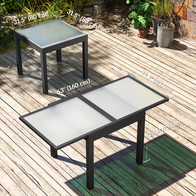 Outsunny Extendable Patio Dining Table, Tempered Glass Aluminum Outdoor Table for Garden Lawn Backyard, Clear