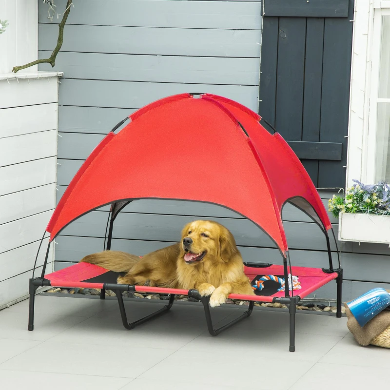PawHut Elevated Pet Bed Dog Cot Portable Outdoor&Indoor Cot Tent Canopy Shelter Instant Red