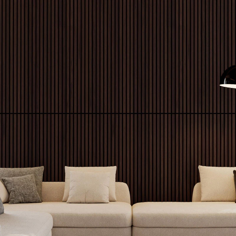 2-Pack 3D Wood Slat Acoustic Wall Panels with Three-Side Wrapped Edges, Fluted Cladding for Wall or Ceiling, 45.5" L x 23.5" W x 1" H, Walnut