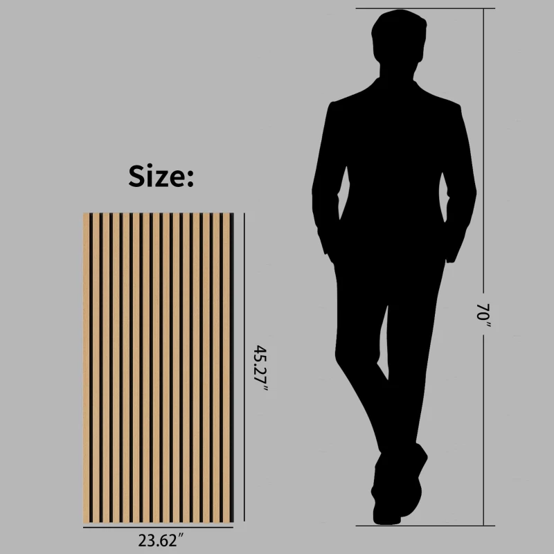 2-Pack 3D Wood Slat Acoustic Wall Panels with Three-Side Wrapped Edges, Fluted Cladding for Wall or Ceiling, 45.5" L x 23.5" W x 1" H, White+Oak