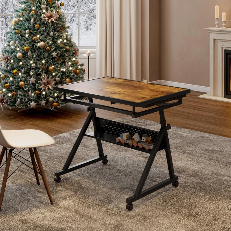 1500-Piece Jigsaw Puzzle Table with 4 Felt Storage Trays, Locking Casters, Drawing Desk with Wooden Cover, 35.5" L x 23.5" W x 29.5" H, Black