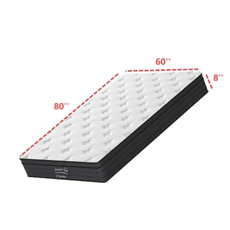 8'' Full Memory Foam Hybrid Mattress with Pocket Springs, Mattress Pad with Compressed and Vacuum-Sealed, 60'' L x 80'' W x 8'' H, White+gray