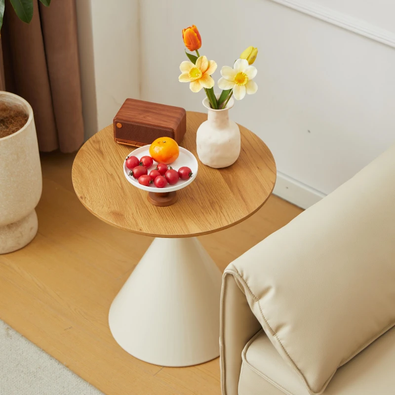 2-Piece Round Nesting Coffee Table Set with Curved Inset Edges, Tea Table Set with MDF Tops, 27.5" L x 27.5" W x 16" H, Brown+White