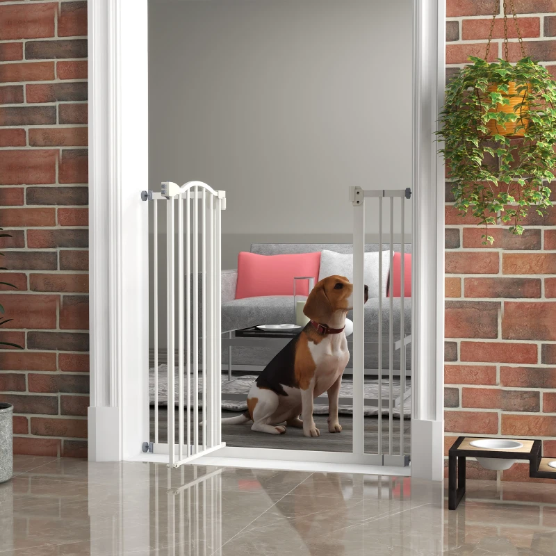 PawHut Extra Tall Dog Gate with Door, Pressure Fit, Auto Close, Double Locking for Doorways Hallways Stairs, 29"-39", White