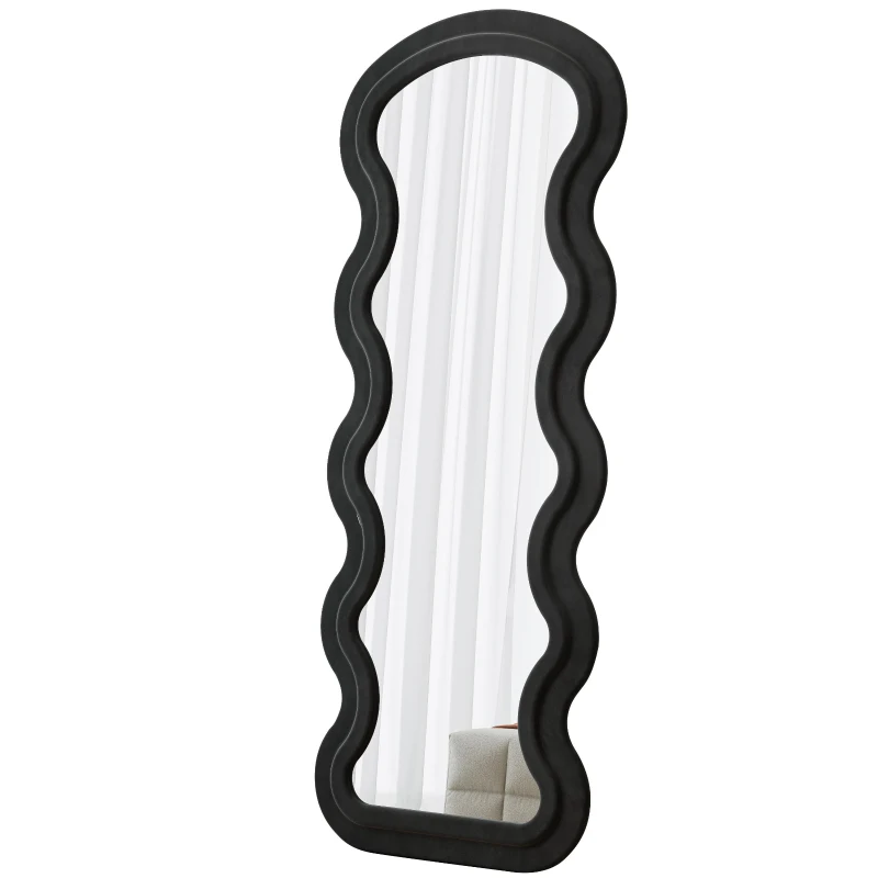 Flannel-Covered Wavy Full-Length Floor Mirror with True-Reflection Glass, Metal Glass with Shatter-Resistant Backing, 63" L x 24" W x 2.5" H, Black
