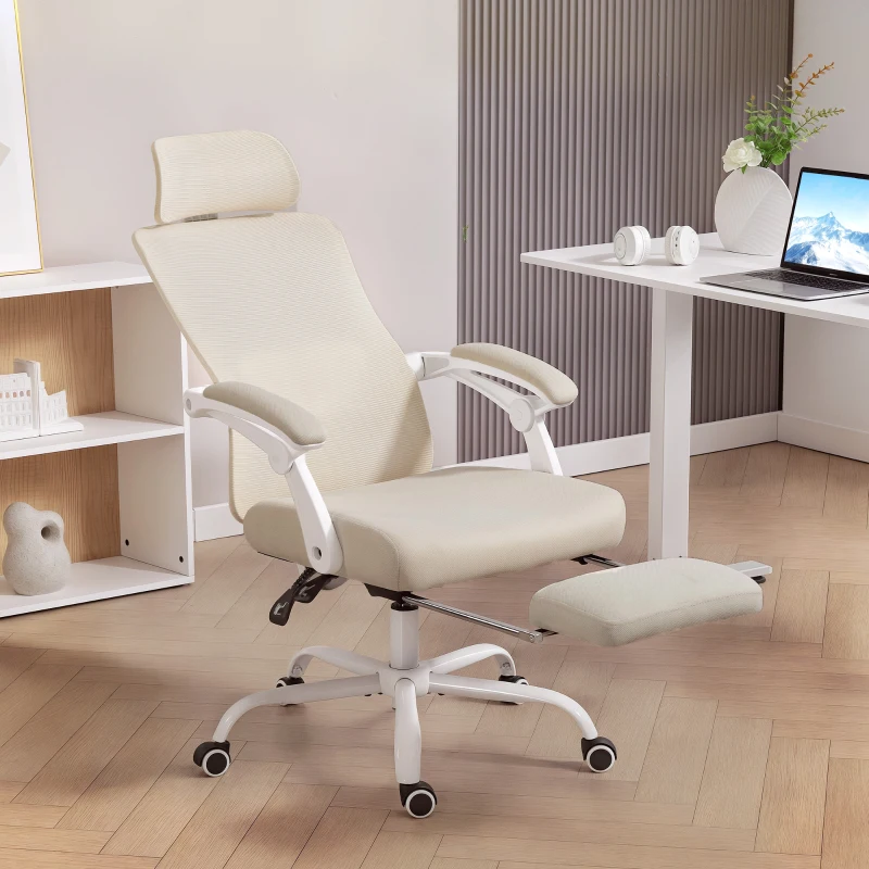 HOMCOM Ergonomic Office Chair, Mesh Reclining Desk Chair with Adjustable Lumbar Support, Headrest, Beige