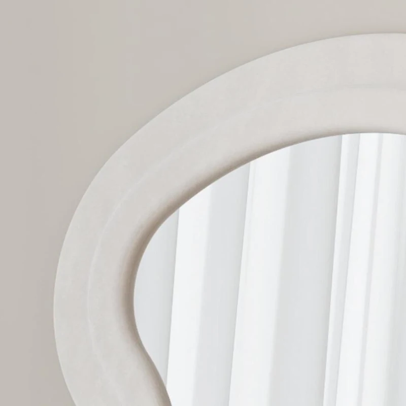 Flannel-Covered Wavy Full-Length Floor Mirror with True-Reflection Glass, Metal Glass with Shatter-Resistant Backing, 63" L x 24" W x 2.5" H, White