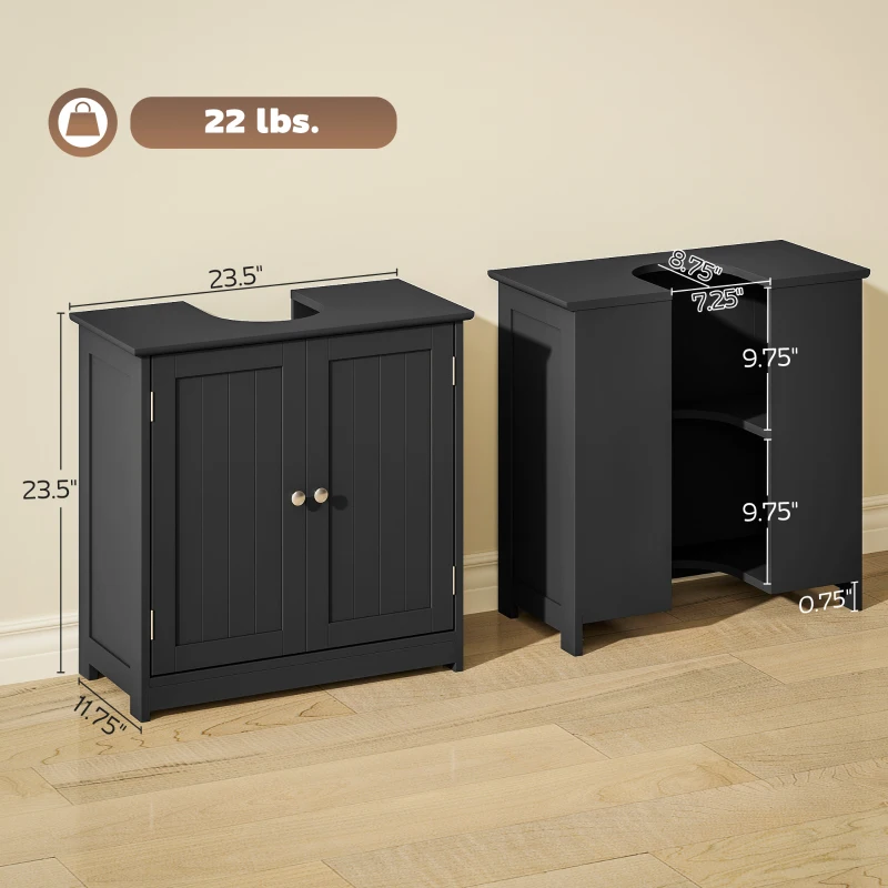 kleankin Pedestal Sink Storage Cabinet, Bathroom Sink Cabinet with U-Shape Cut-Out and Adjustable Shelf, Black