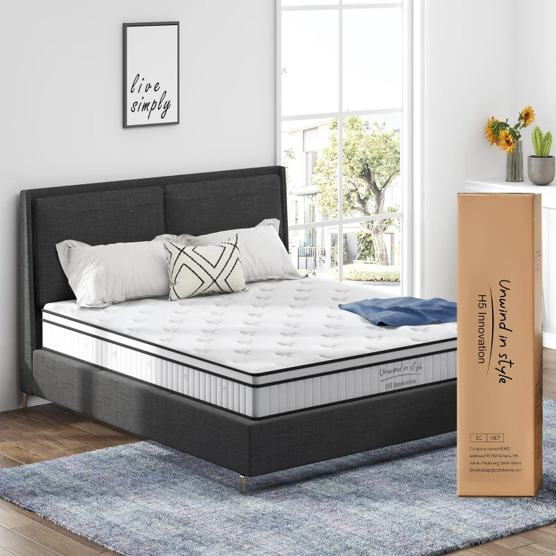 10'' Full Memory Foam Hybrid Mattress with Pocket Springs, Mattress Pad with Compressed and Vacuum-Sealed, 39'' L x 75'' W x 10'' H, White