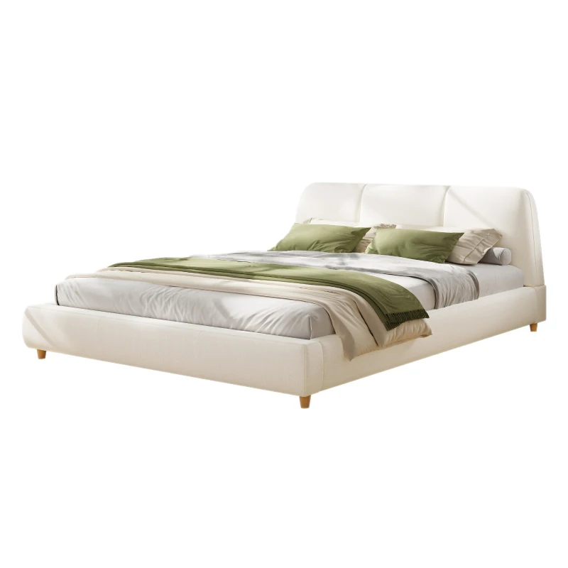 Modern Minimalist Upholstered Bed with Soft Padded Headboard, Platform Bed with Rubberwood Legs, 88'' L x 65.5'' W x 33.5'' H, White