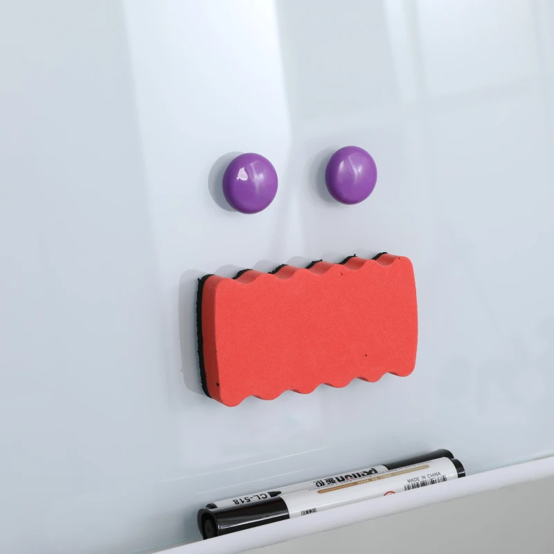 Magnetic Tempered Glass Dry Erase Board with 2 Magnets, 2 Markers & Eraser, White Panel with Locking Casters, 24" L x 24" W x 70" H, White