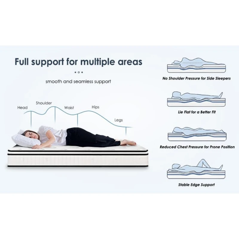 12'' Full Memory Foam Hybrid Mattress with Pocket Springs, Mattress Pad with Compressed and Vacuum-Sealed, 54'' L x 75'' W x 12'' H, White