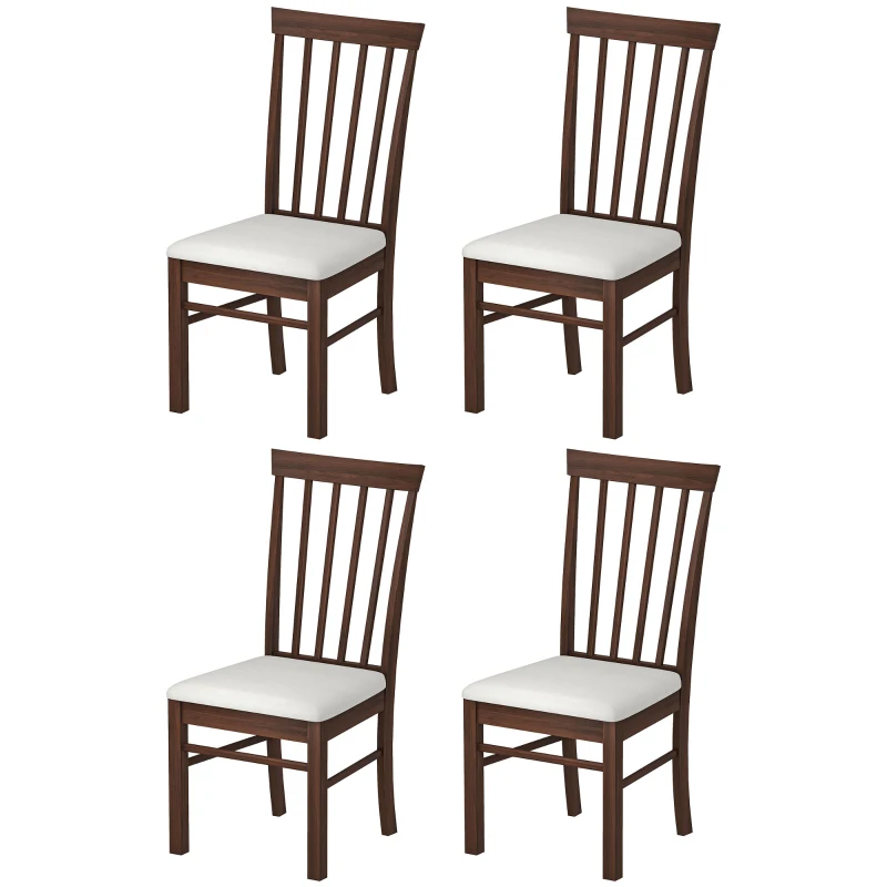 HOMCOM Wooden Dining Chairs Set of 4, Farmhouse Upholstered Kitchen Chairs with Rubber Wood Frame, Dark Brown and Beige