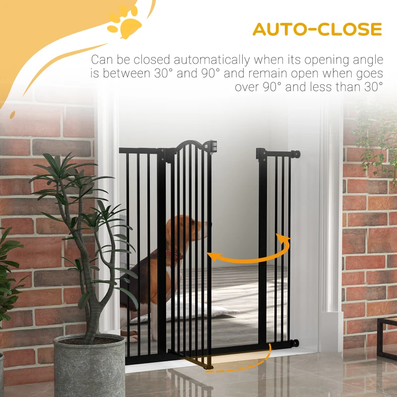PawHut Extra Tall Dog Gate with Door, Pressure Fit, Auto Close, Double Locking for Doorways Hallways Stairs, 29"-39", Black