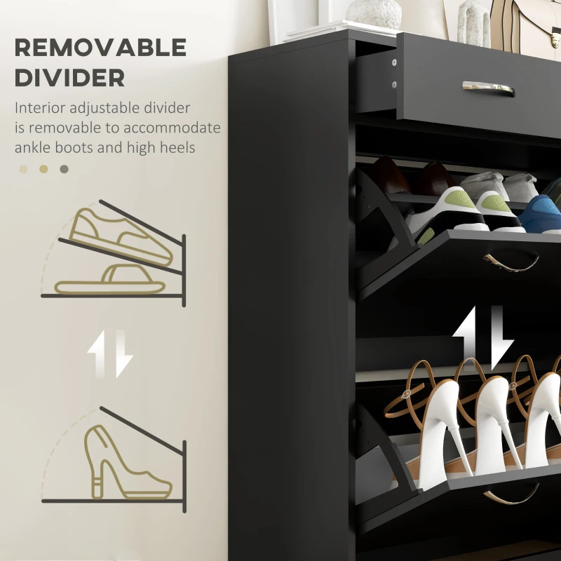 HOMCOM Narrow Shoe Storage with 2 Flip Drawers and Adjustable Shelves Shoe Cabinet Organizer for 12 Pairs of Shoes, Black