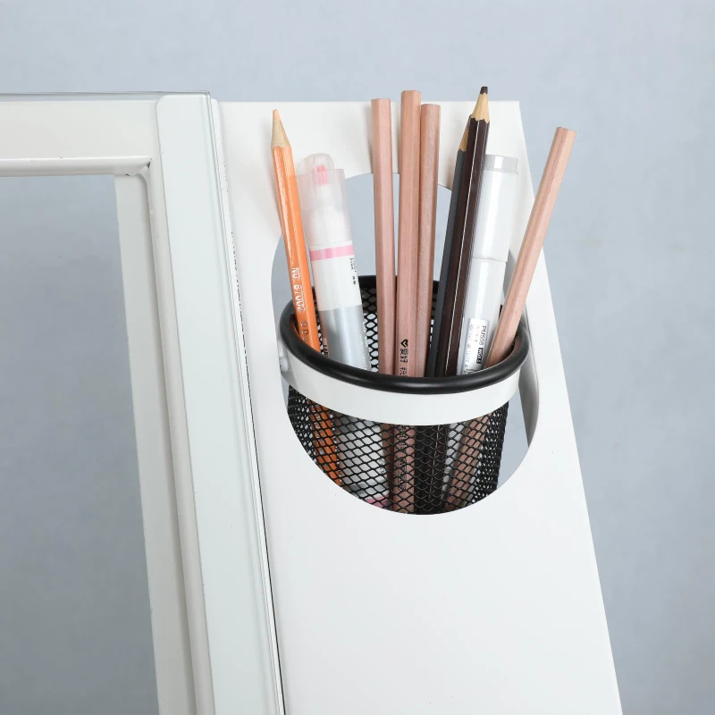 Adjustable Tempered Glass Drafting Table with 2 Metal Drawers, Chair, Powder-Coated Steel Frame Desk for Kids, 40" L x 23.5" W x 27.5" H, White