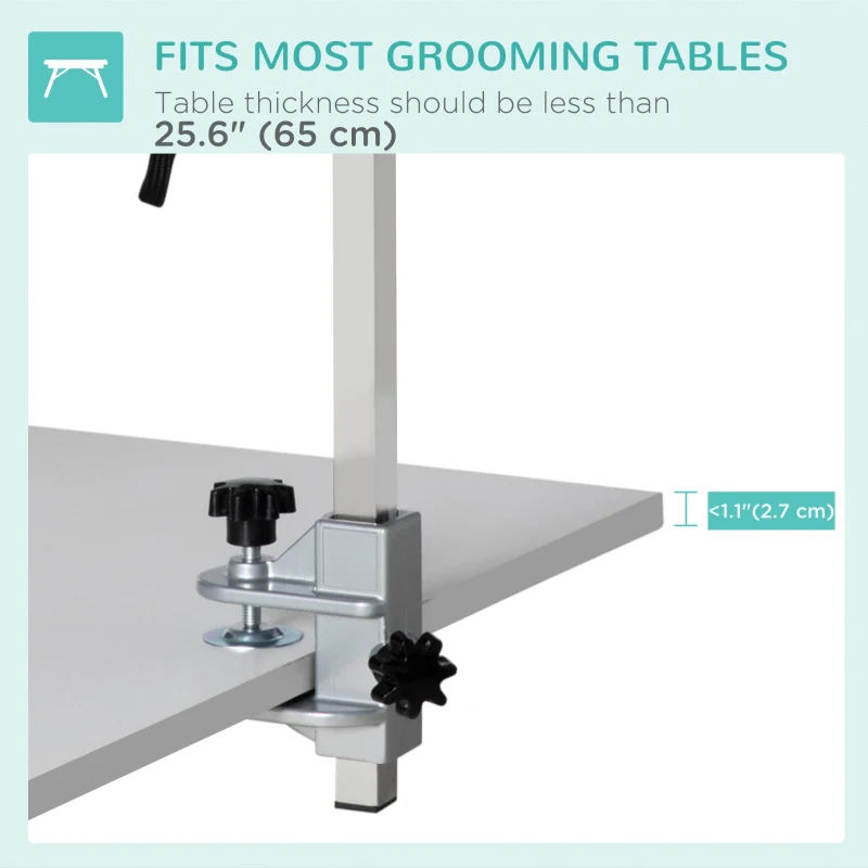 PawHut Adjustable Pet Grooming Arm, with Clamp, Haunch Holders & Grooming Loop - Sliver