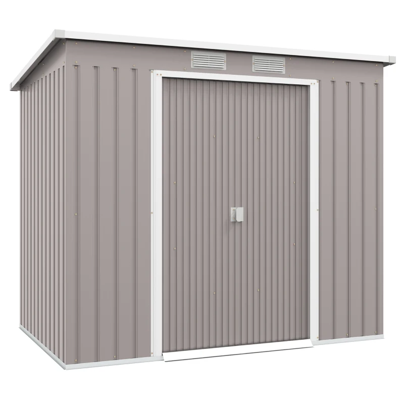 Outsunny 7' x 4' Galvanised Steel Garden Shed, with Foundation Kit - Grey