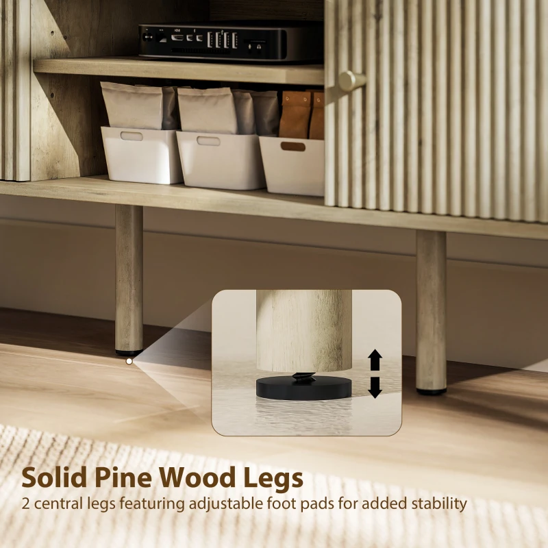 HOMCOM TV Stand for 65 Inch Television, Entertainment Center with Adjustable Shelves and Pine Wood Legs for Living Room, Oak