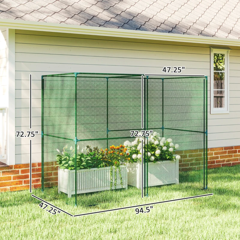 Outsunny Walk-in Crop Cage, Plant Protectors from Animals with Roll Up Zippered Door, 7.9' x 3.9' x 6.1', Green