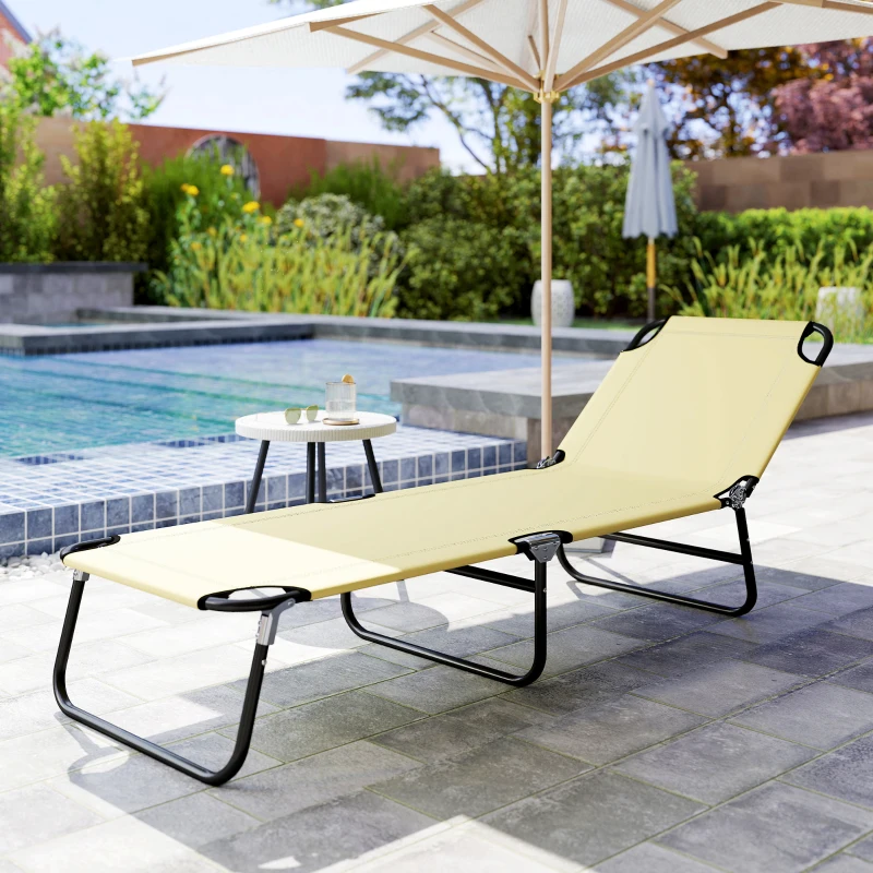 Outsunny Folding Chaise Lounge Pool Chairs, Outdoor Sun Tanning Chairs with 5-Level Reclining Back, Steel Frame for Beach, Yard, Patio, Beige