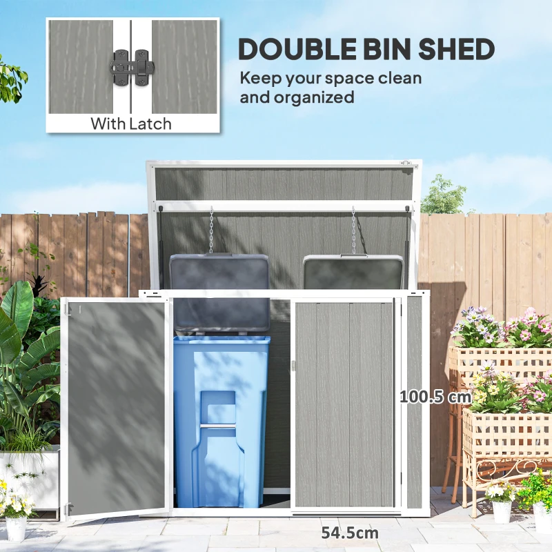 Outsunny 41 Cu. Ft. Outdoor Storage Shed, Outdoor Horizontal Trash Can Storage with Chain Lid, Lockable Storage Box, Grey