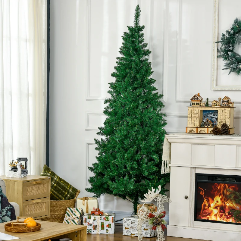 HOMCOM 7' Artificial Half Christmas Trees with Auto Open, Steel Base, for Indoor Xmas Décor