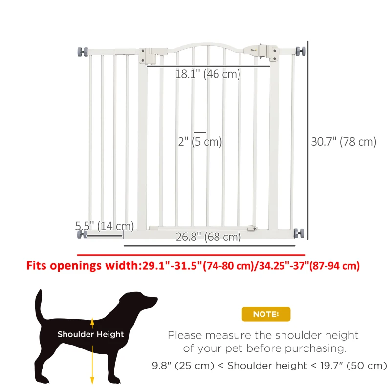 PawHut Extra Tall Dog Gate with Door, Pressure Fit, Auto Close, Double Locking for Doorways Hallways Stairs, 29"-37", White